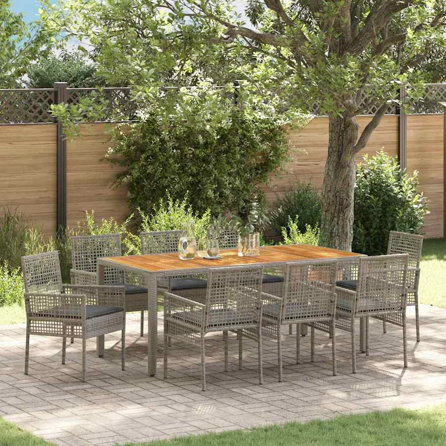 Ensemble de salle à manger pour jardin 9 pcs Gris polyrotin