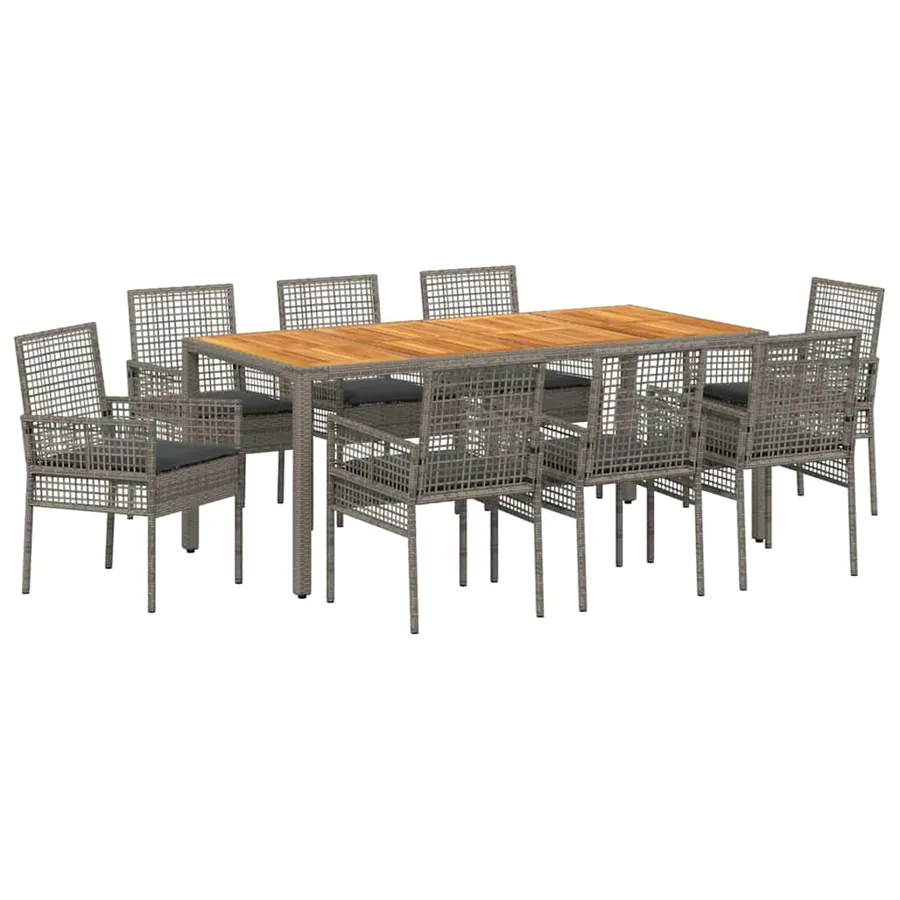 Ensemble de salle à manger pour jardin 9 pcs Gris polyrotin - 2