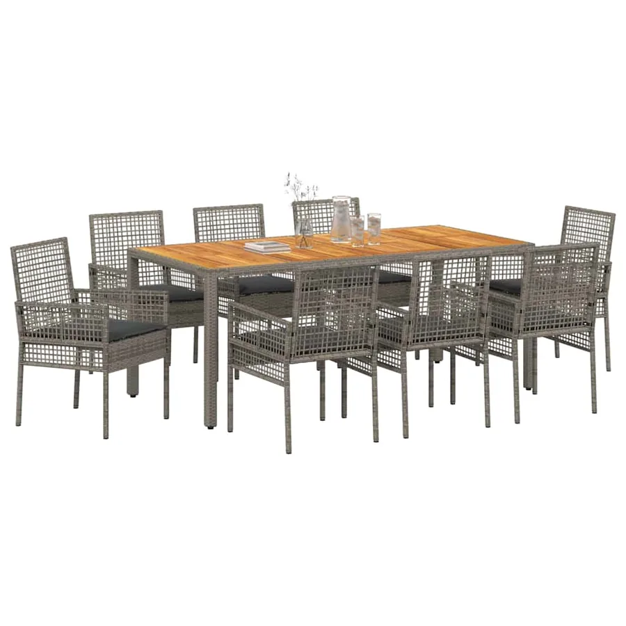 Ensemble de salle à manger pour jardin 9 pcs Gris polyrotin - 3