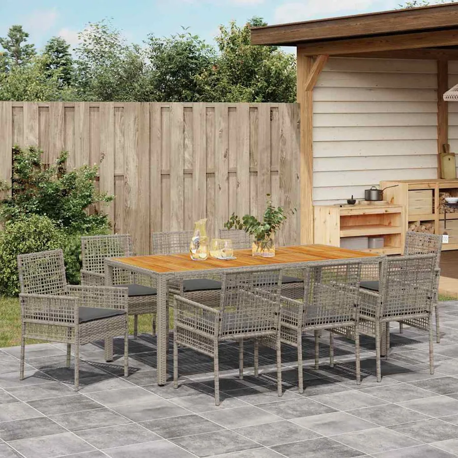 Ensemble de salle à manger pour jardin 9 pcs Gris polyrotin - 4