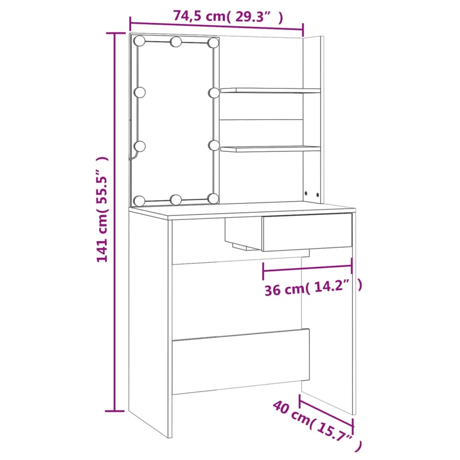 Ensemble de coiffeuse avec LED Chêne Sonoma Bois d'ingénierie - 15