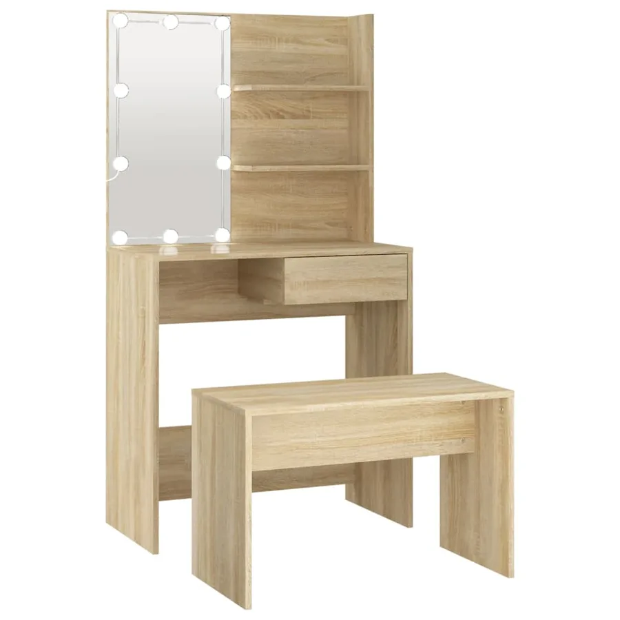 Ensemble de coiffeuse avec LED Chêne Sonoma Bois d'ingénierie - 2