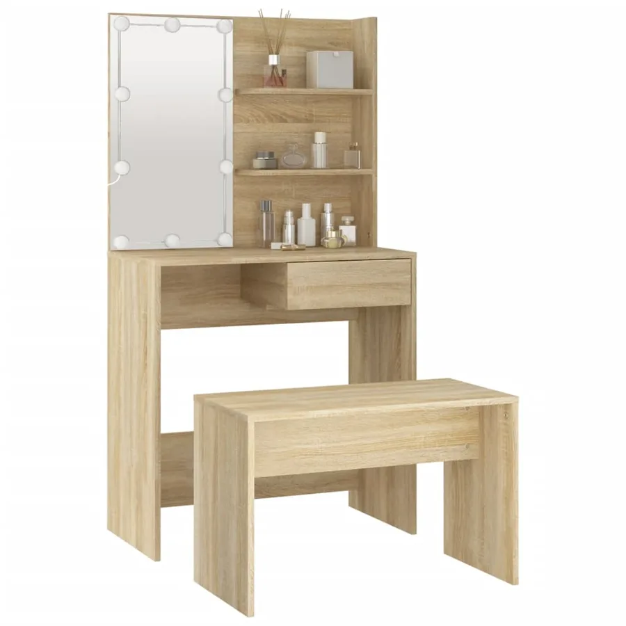 Ensemble de coiffeuse avec LED Chêne Sonoma Bois d'ingénierie - 5