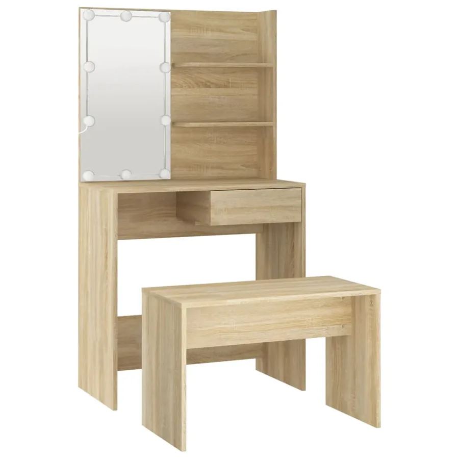 Ensemble de coiffeuse avec LED Chêne Sonoma Bois d'ingénierie - 6