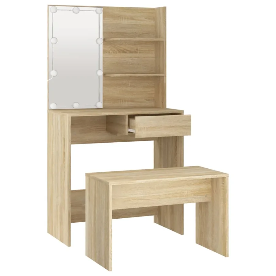 Ensemble de coiffeuse avec LED Chêne Sonoma Bois d'ingénierie - 7