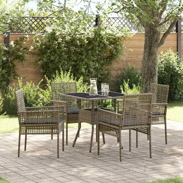 Ensemble de salle à manger pour jardin 5 pcs Gris polyrotin