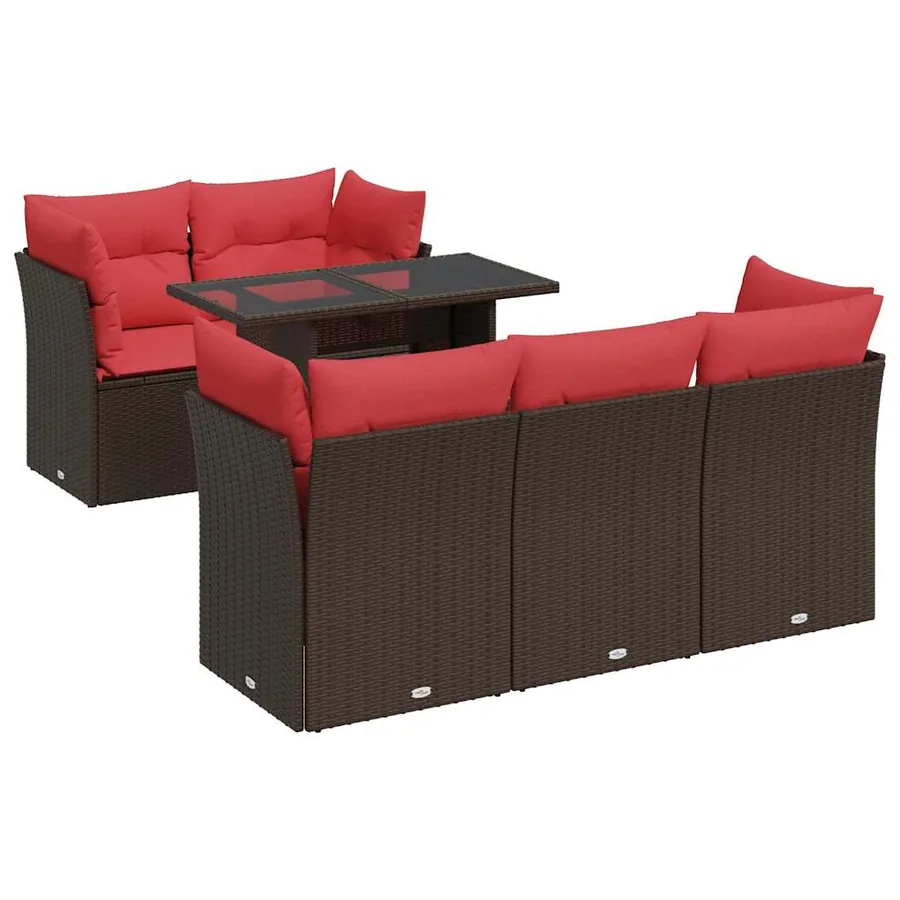 Salon de jardin avec coussins 6pcs marron résine tressée acacia - 2