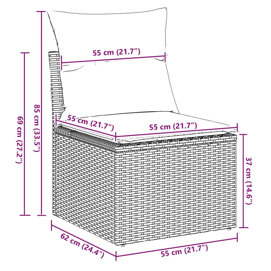 Salon de jardin avec coussins 9pcs marron résine tressée acacia - 12