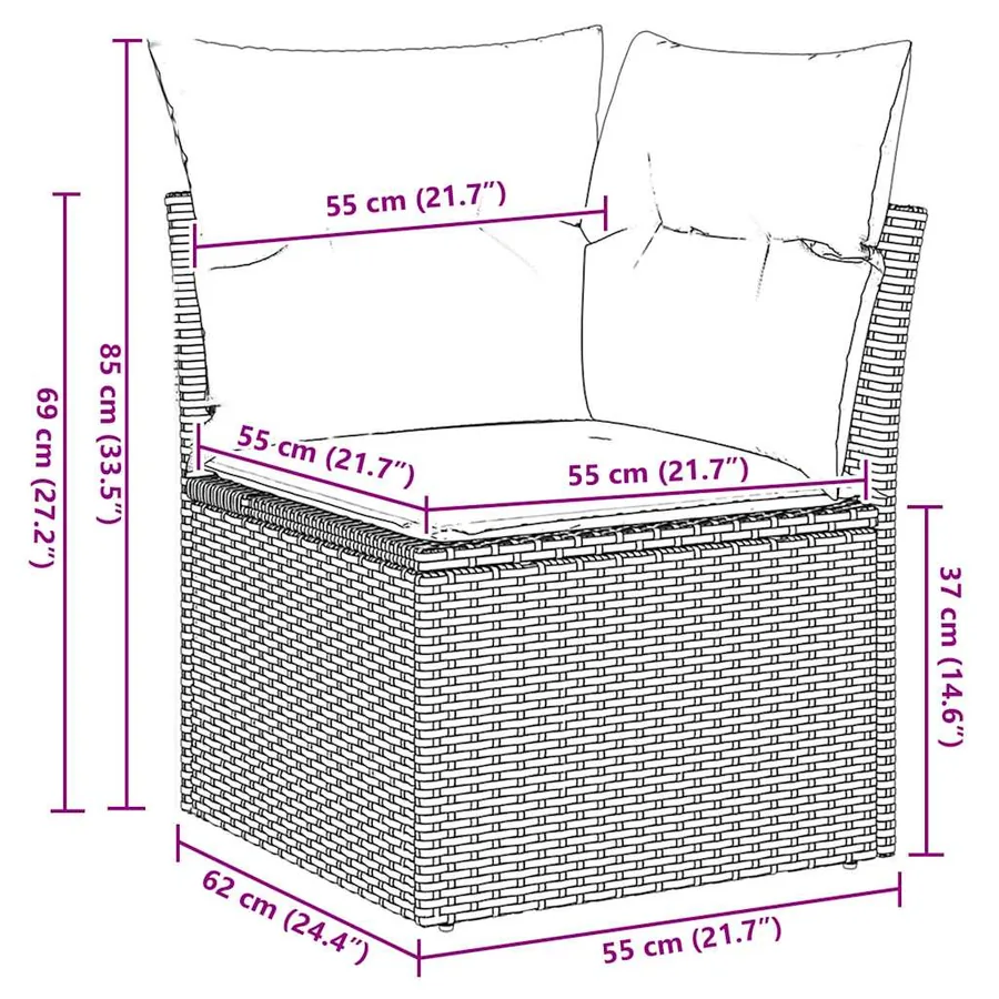 Salon de jardin avec coussins 9pcs marron résine tressée acacia - 13