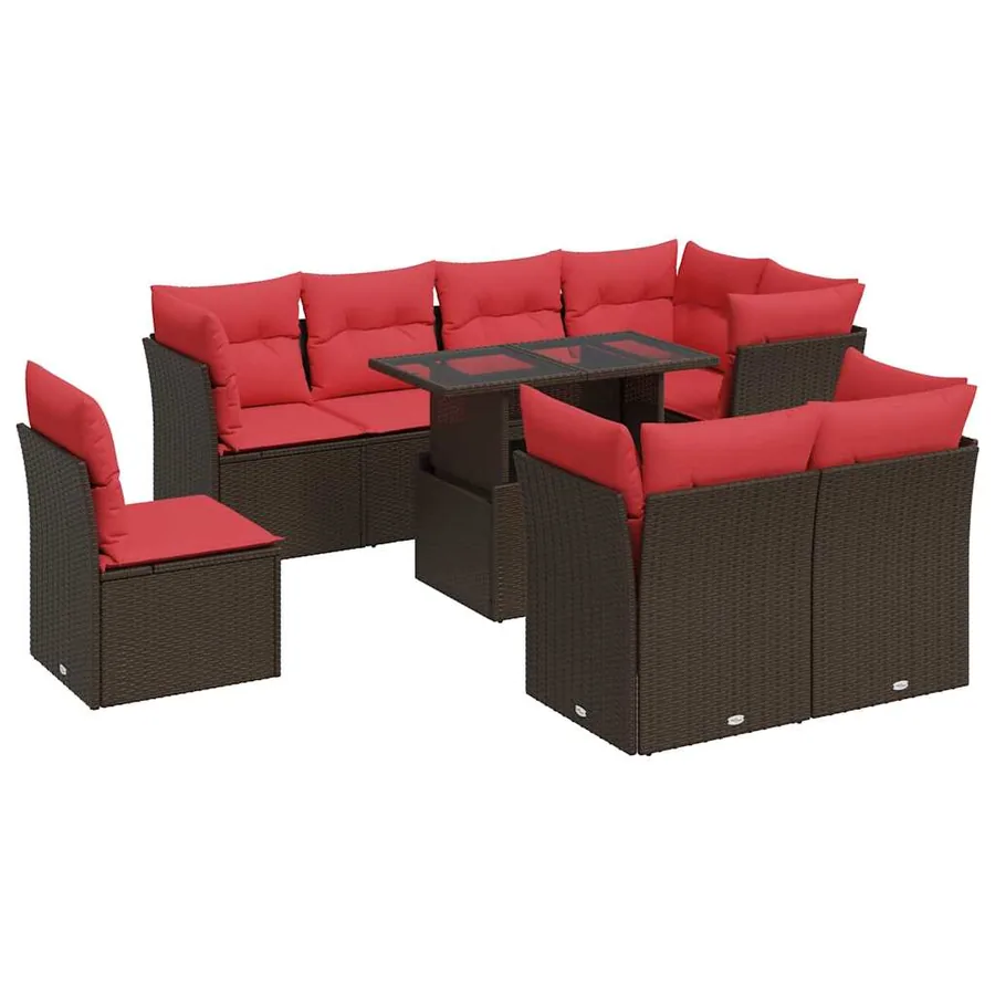 Salon de jardin avec coussins 9pcs marron résine tressée acacia - 2