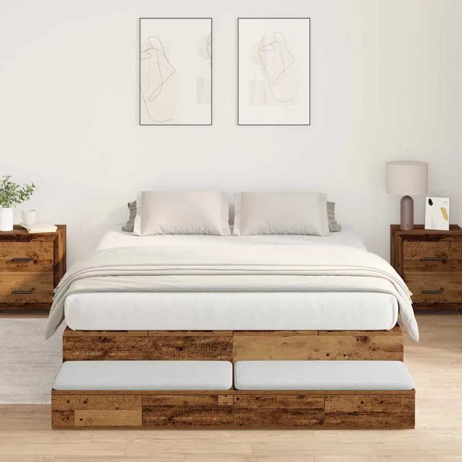 Cadre de lit avec rangement avec tiroir Bois Ancien 135 cm