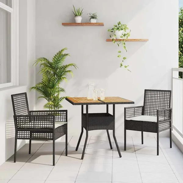 Ensemble de salle à manger pour jardin 3 pcs Noir polyrotin
