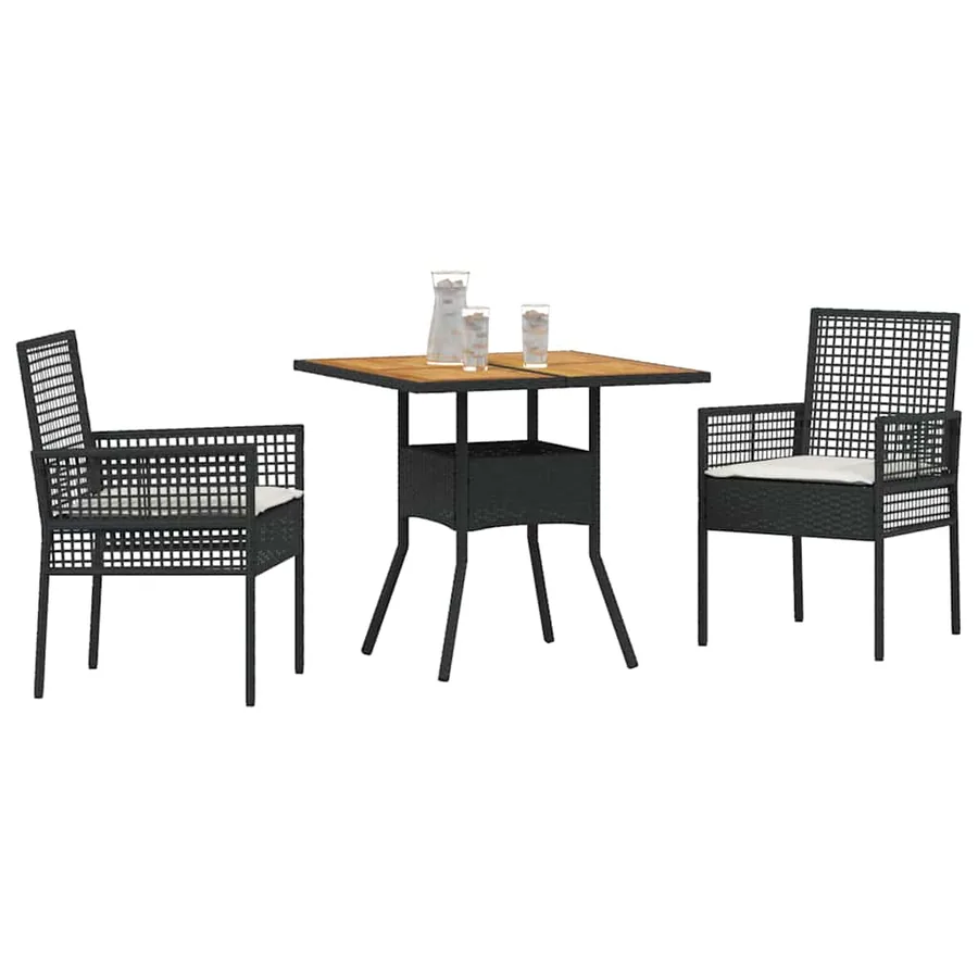 Ensemble de salle à manger pour jardin 3 pcs Noir polyrotin - 3