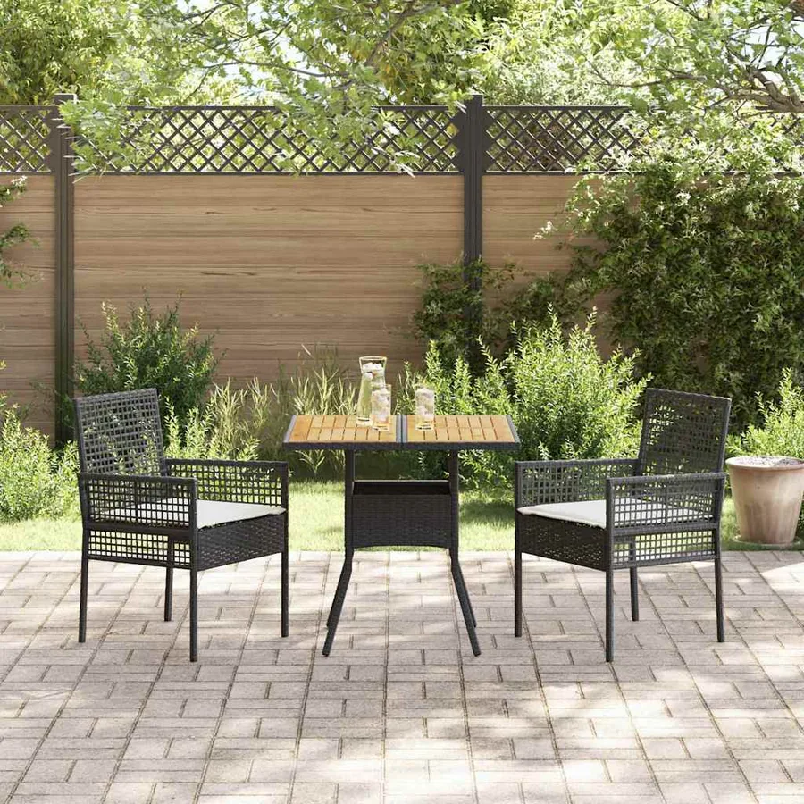 Ensemble de salle à manger pour jardin 3 pcs Noir polyrotin - 4