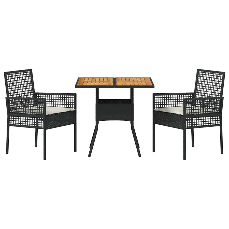 Ensemble de salle à manger pour jardin 3 pcs Noir polyrotin - 7