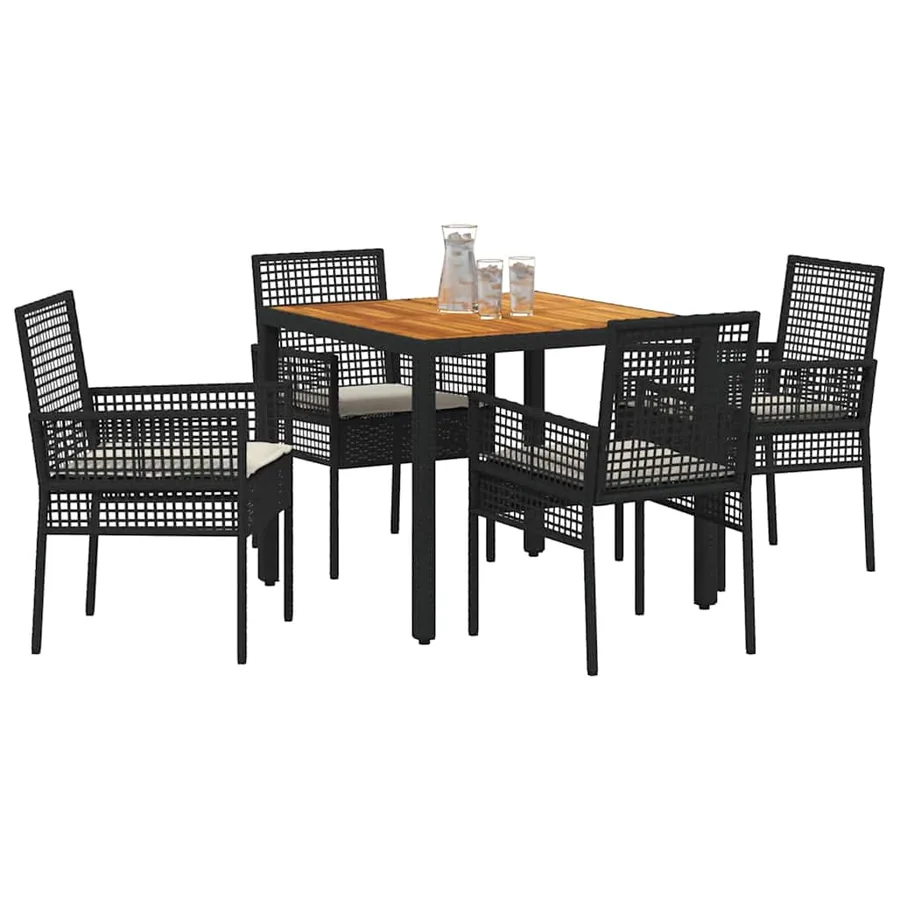 Ensemble de salle à manger pour jardin 5 pcs Noir polyrotin - 3