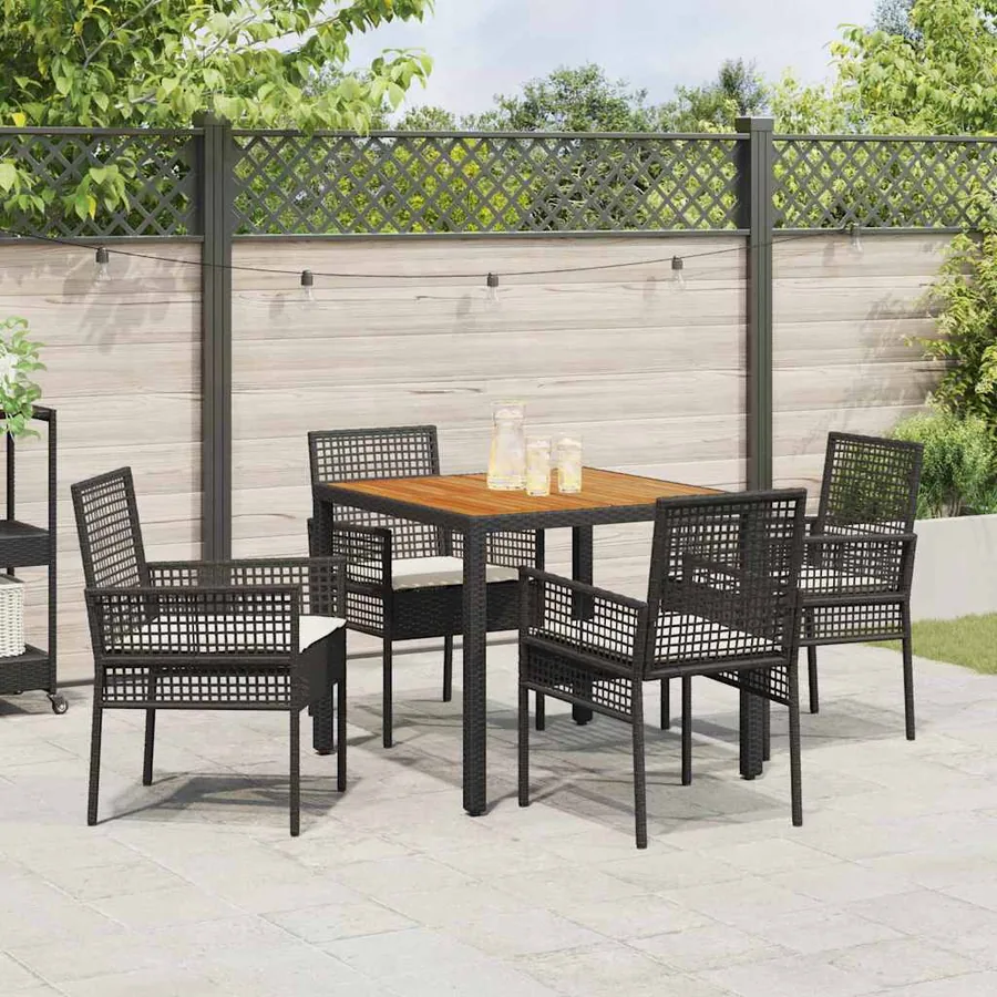 Ensemble de salle à manger pour jardin 5 pcs Noir polyrotin - 4