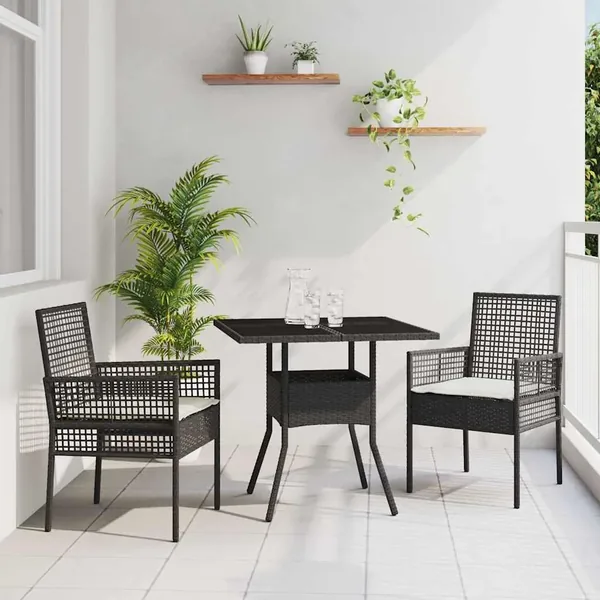 Ensemble de salle à manger pour jardin 3 pcs Noir polyrotin