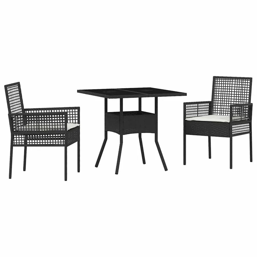 Ensemble de salle à manger pour jardin 3 pcs Noir polyrotin - 2