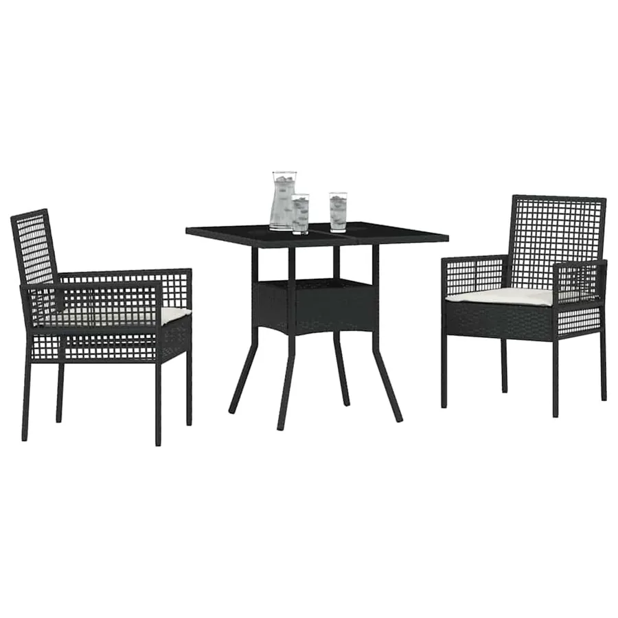 Ensemble de salle à manger pour jardin 3 pcs Noir polyrotin - 3