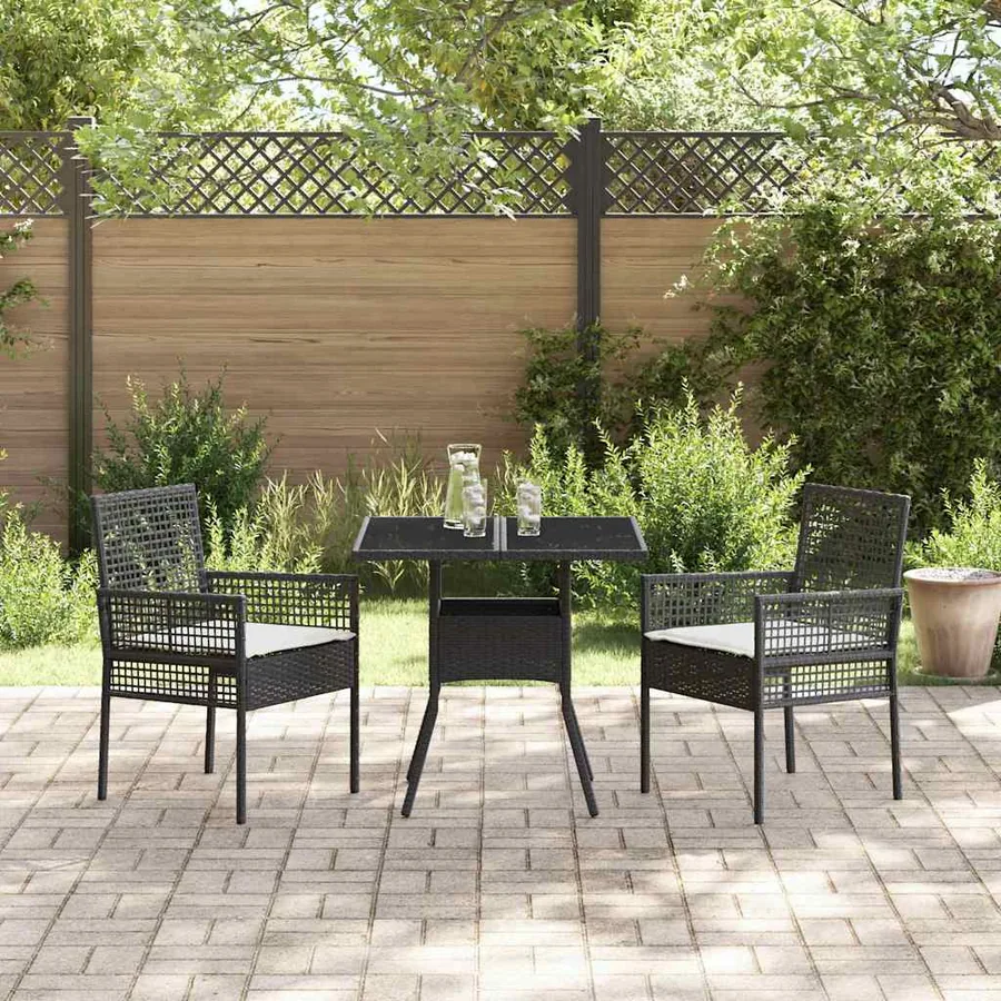 Ensemble de salle à manger pour jardin 3 pcs Noir polyrotin - 4