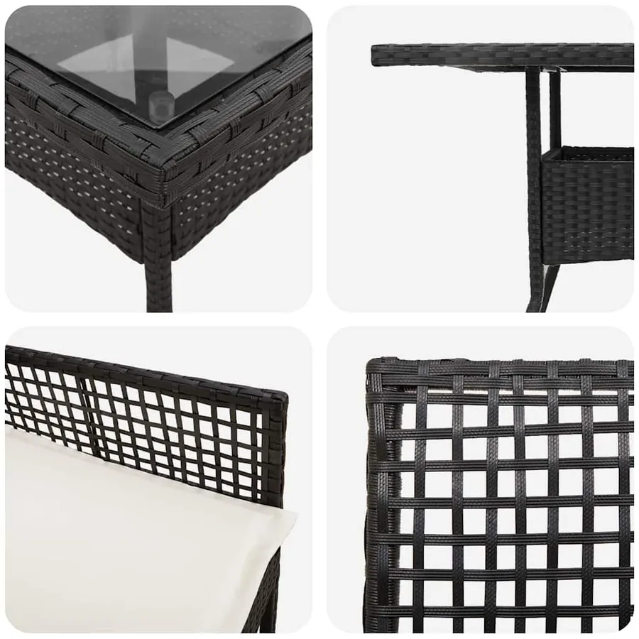 Ensemble de salle à manger pour jardin 3 pcs Noir polyrotin - 9