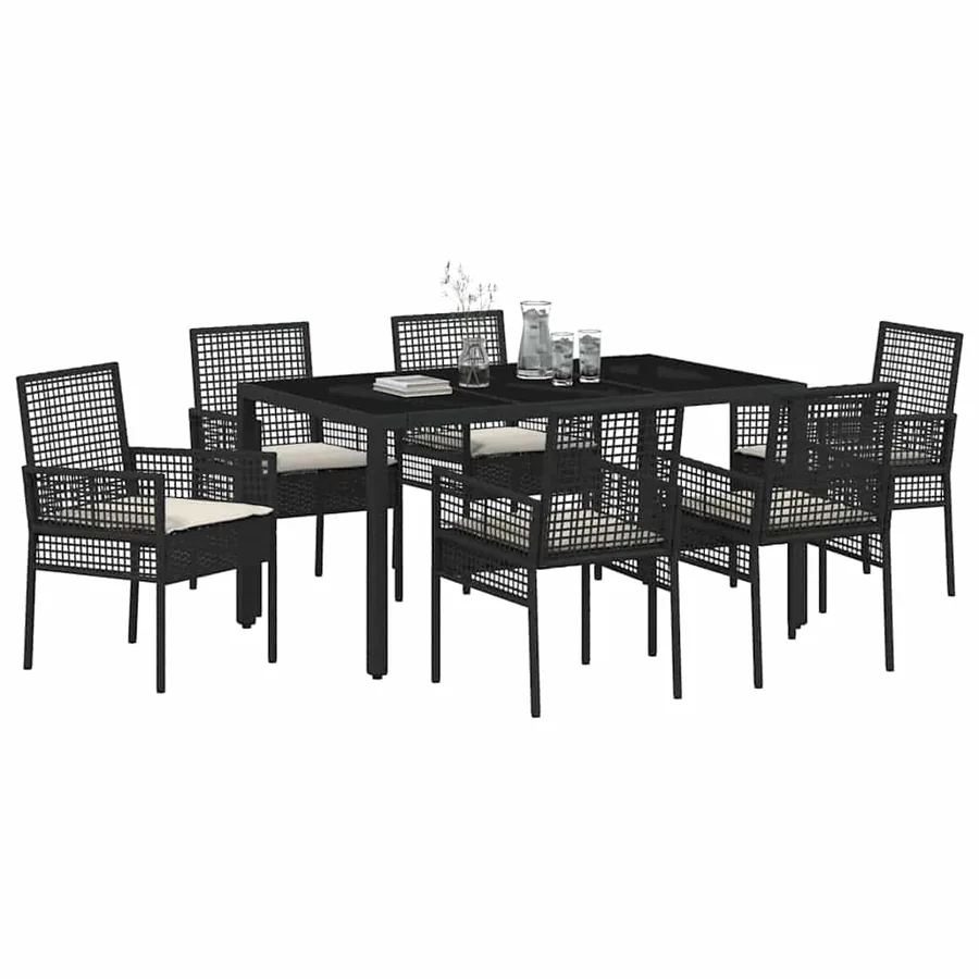 Ensemble de salle à manger pour jardin 7 pcs Noir polyrotin - 3