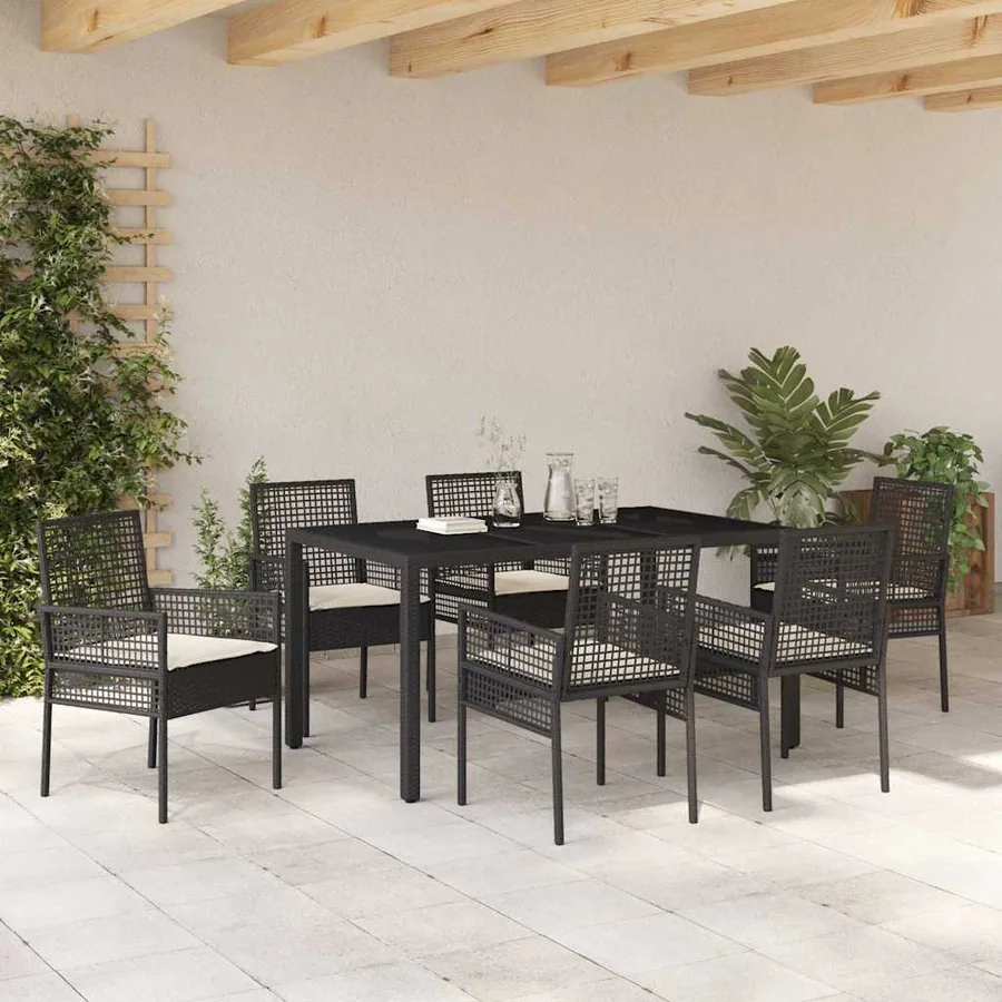 Ensemble de salle à manger pour jardin 7 pcs Noir polyrotin - 4