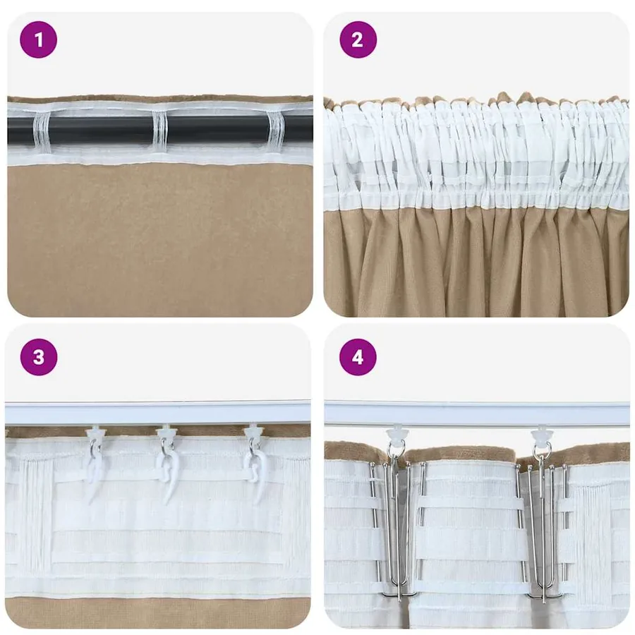 Rideaux en velours 2 pcs Champagne 260 x 140 cm Velours - 7