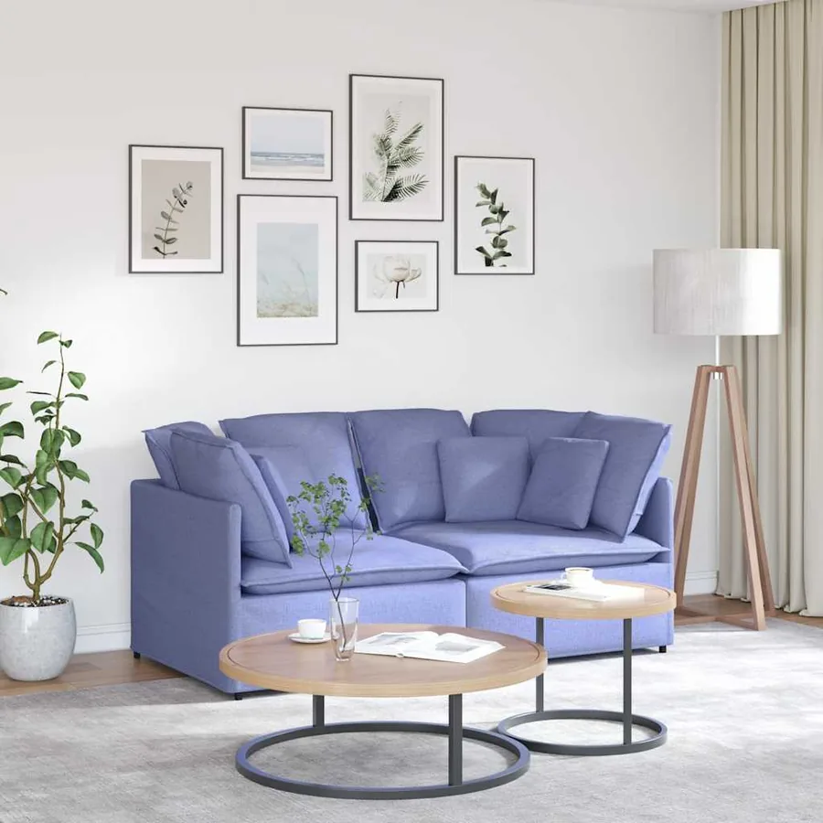 Canapé modulable avec coussins en tissu bleu jean