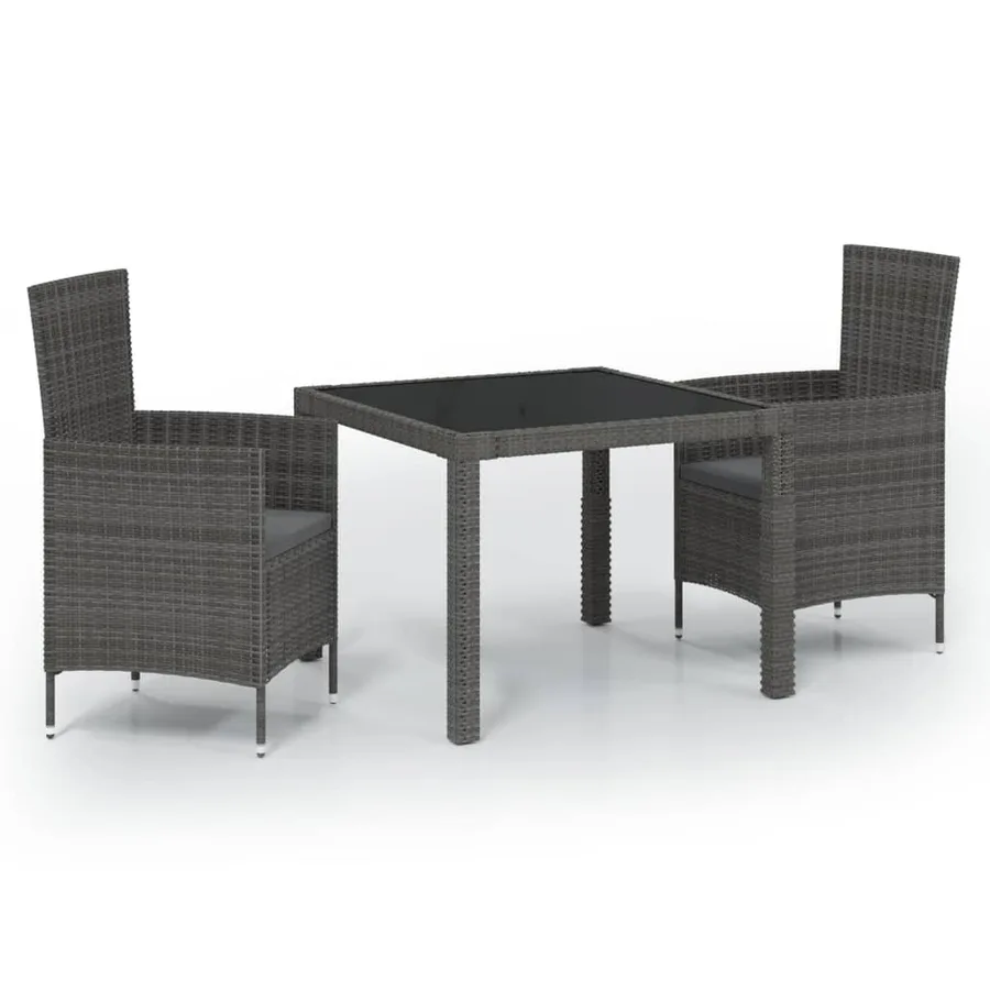 Ensemble à manger d'extérieur 3pcs coussins gris résine tressée - 2