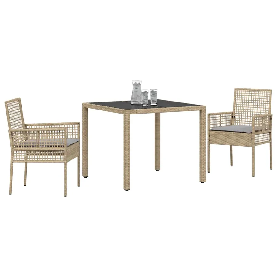 Ensemble de salle à manger pour jardin 3 pcs Beige polyrotin - 3