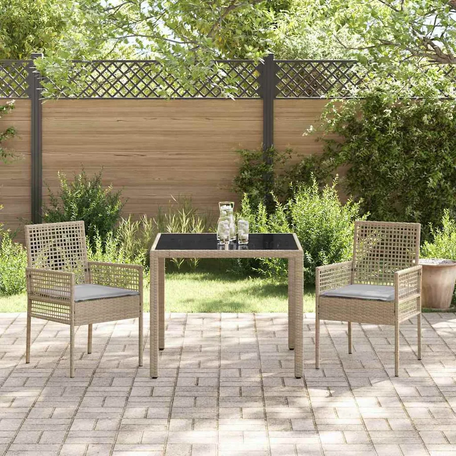 Ensemble de salle à manger pour jardin 3 pcs Beige polyrotin - 4