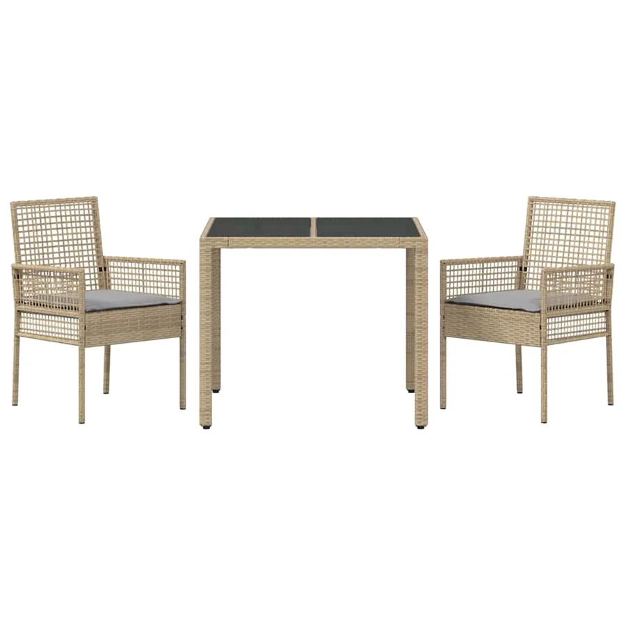 Ensemble de salle à manger pour jardin 3 pcs Beige polyrotin - 7