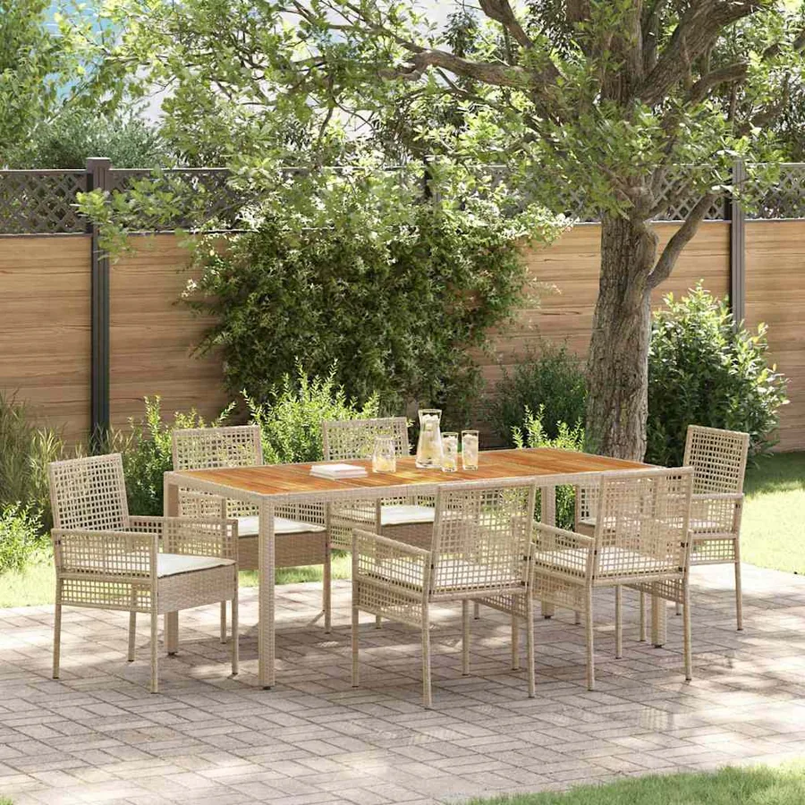 Ensemble de salle à manger pour jardin 7 pcs Beige polyrotin