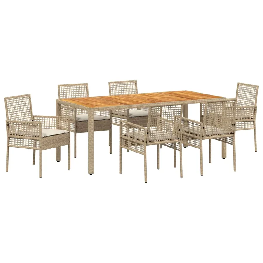 Ensemble de salle à manger pour jardin 7 pcs Beige polyrotin - 2