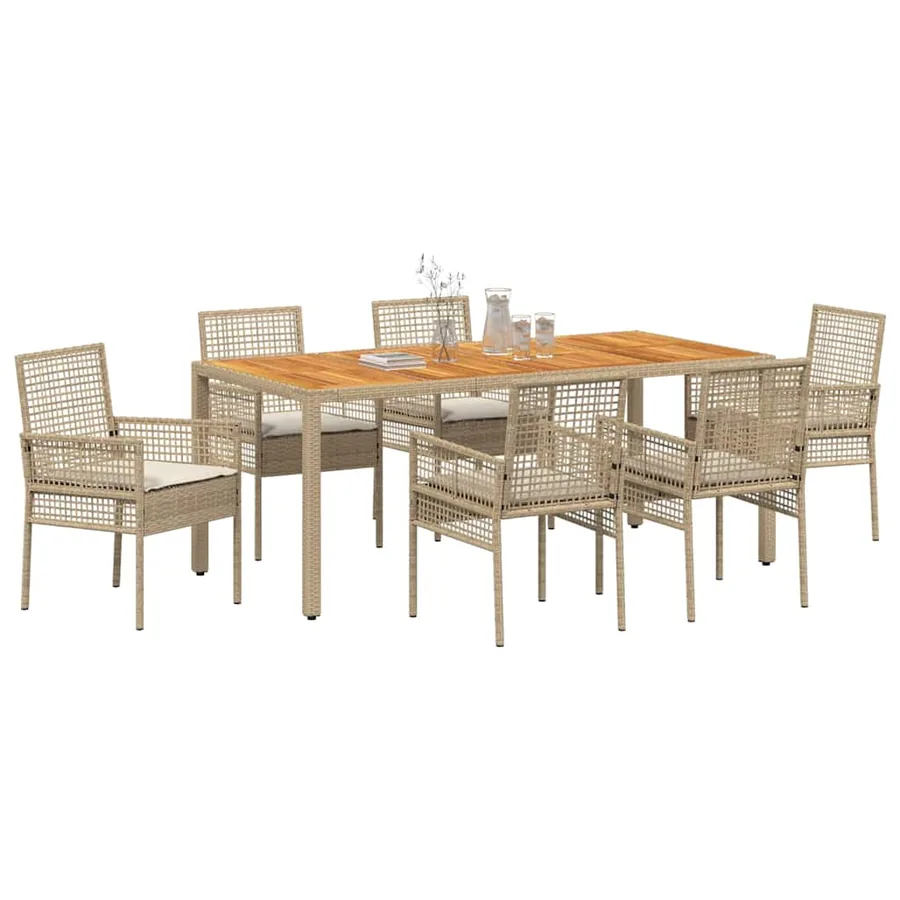 Ensemble de salle à manger pour jardin 7 pcs Beige polyrotin - 3