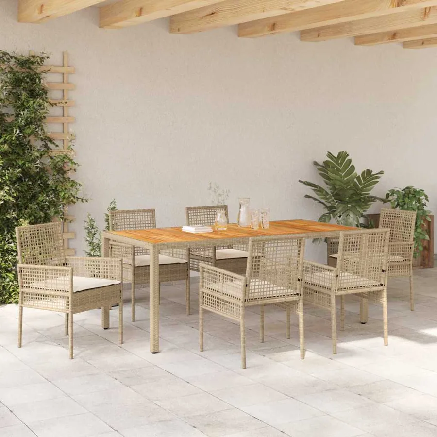 Ensemble de salle à manger pour jardin 7 pcs Beige polyrotin - 4