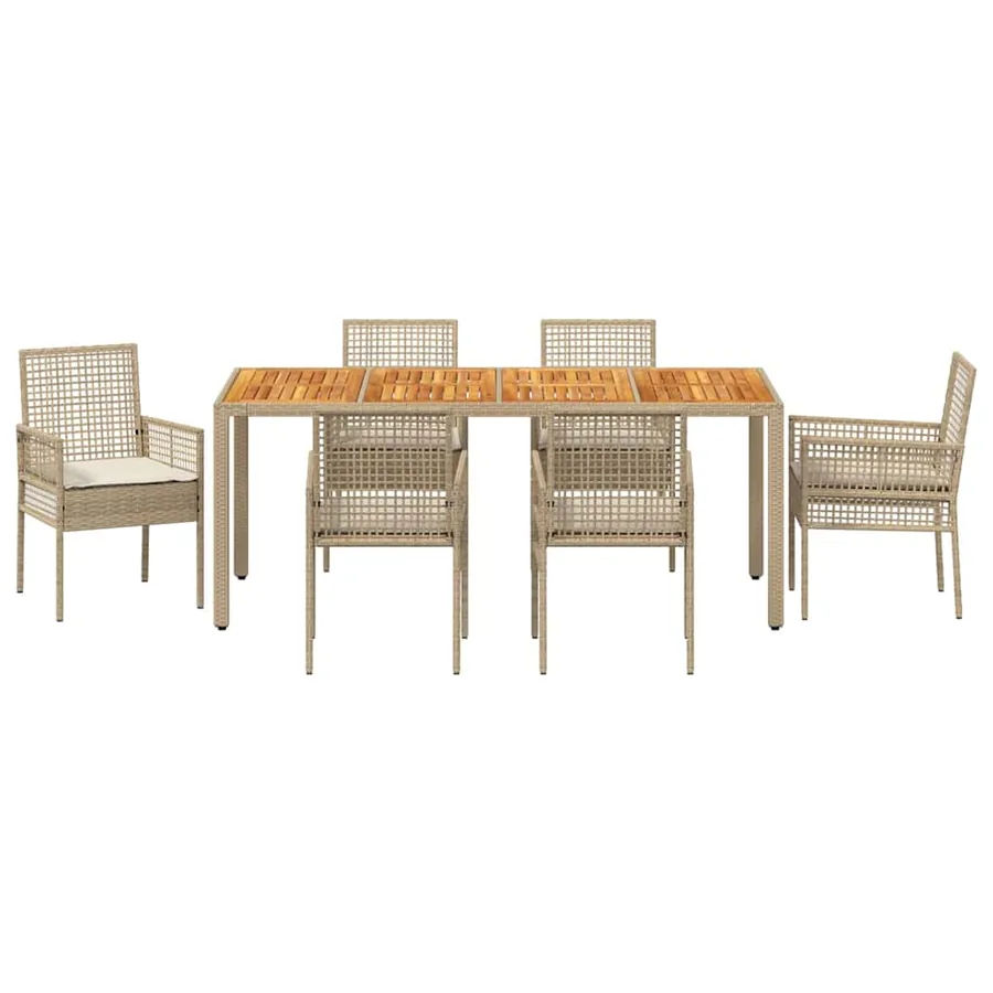 Ensemble de salle à manger pour jardin 7 pcs Beige polyrotin - 7
