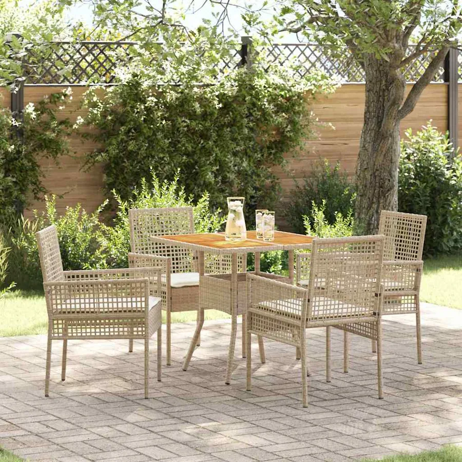 Ensemble de salle à manger pour jardin 5 pcs Beige polyrotin