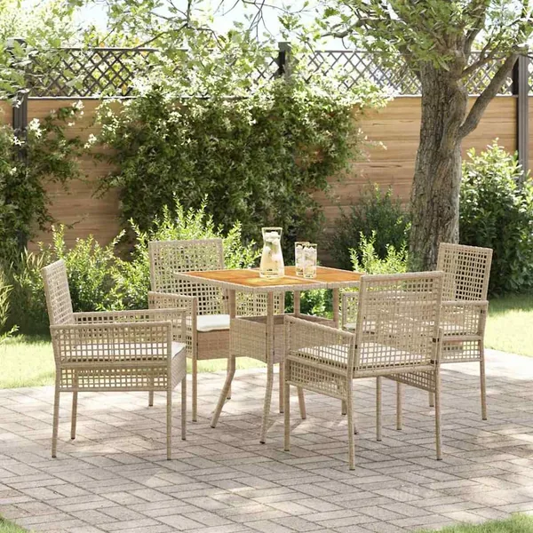 Ensemble de salle à manger pour jardin 5 pcs Beige polyrotin