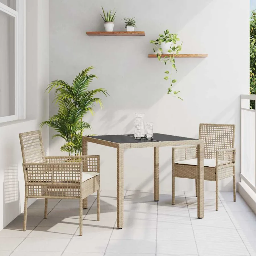 Ensemble de salle à manger pour jardin 3 pcs Beige polyrotin