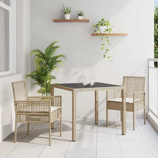 Ensemble de salle à manger pour jardin 3 pcs Beige polyrotin
