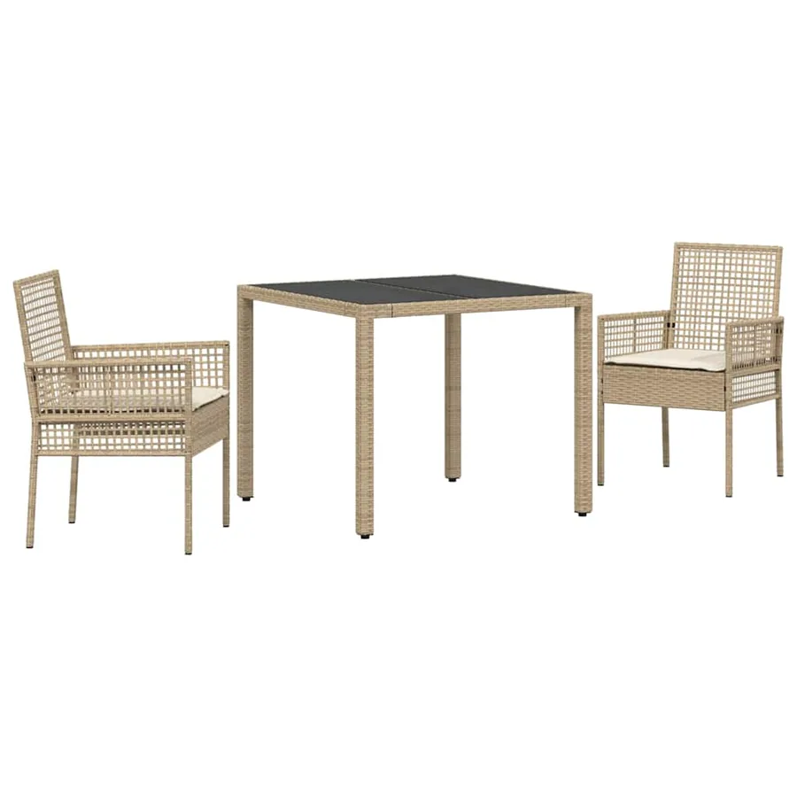 Ensemble de salle à manger pour jardin 3 pcs Beige polyrotin - 2