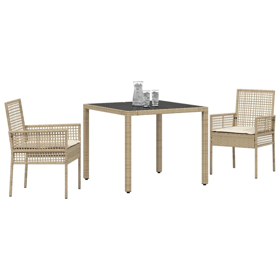 Ensemble de salle à manger pour jardin 3 pcs Beige polyrotin - 3