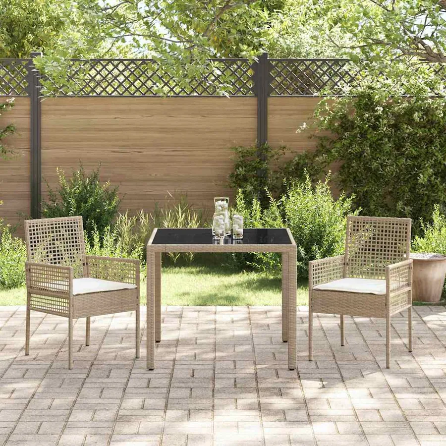 Ensemble de salle à manger pour jardin 3 pcs Beige polyrotin - 4