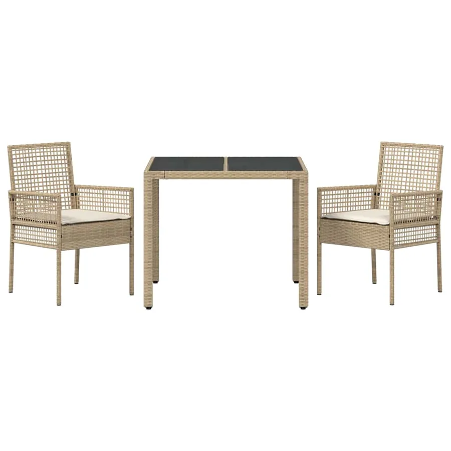 Ensemble de salle à manger pour jardin 3 pcs Beige polyrotin - 7