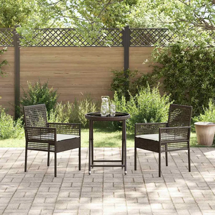 Ensemble bistro de jardin 3 pcs Marron polyrotin - 4