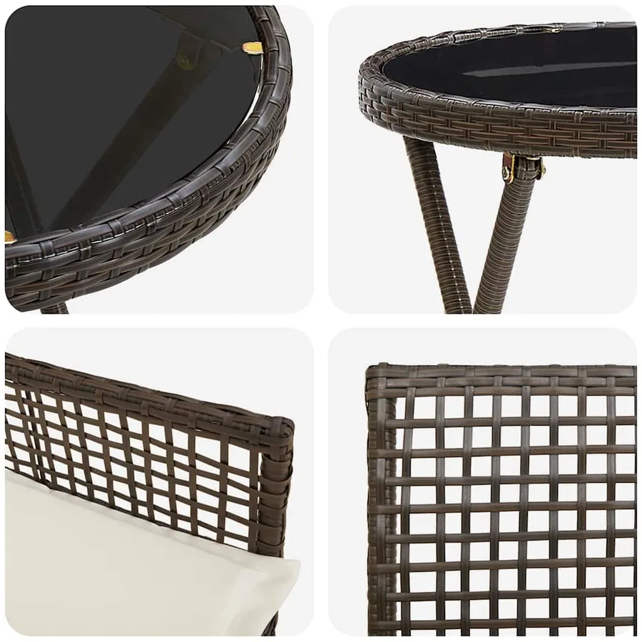 Ensemble bistro de jardin 3 pcs Marron polyrotin - 9