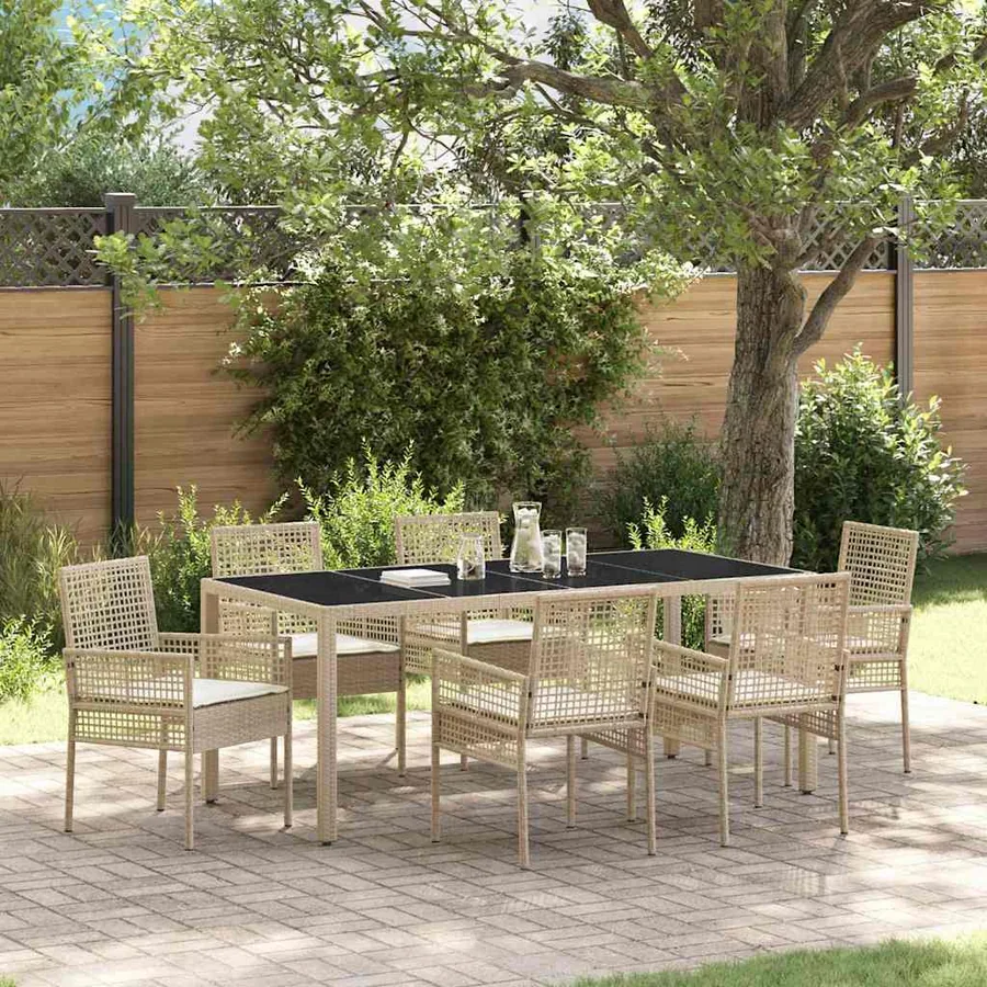 Ensemble de salle à manger pour jardin 7 pcs Beige polyrotin